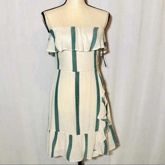 City Studio Dresses & Skirts - City Studio White&Teal Strapless Ruffled Dress Sz5